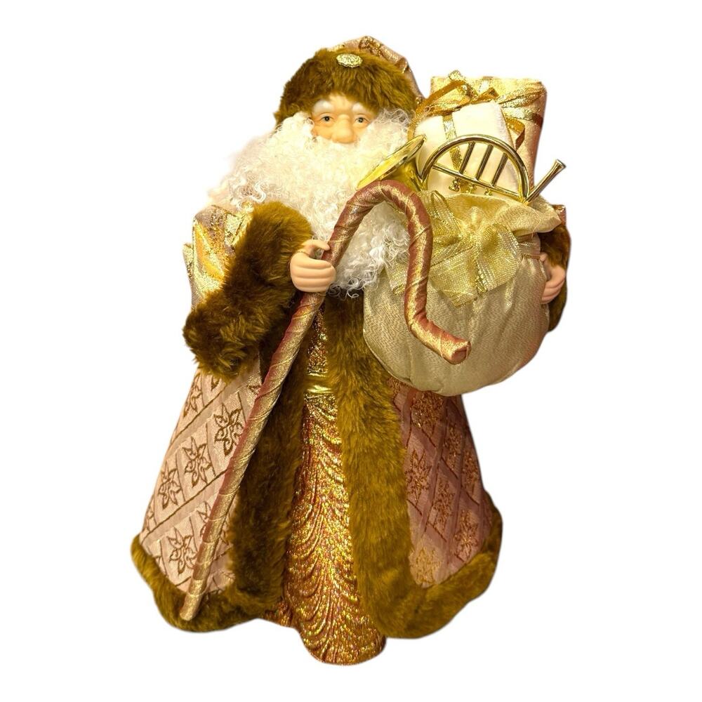 Gold Santa Claus Tree‎ Topper Table Top 17" Tall Shepherds Hook French Horn Vtg